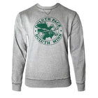 Duluth Pack Logo Crewneck in grey with iconic green moose logo, comfortable loose fit sweatshirt for casual outdoor wear by LAKESHIRTS, INC.