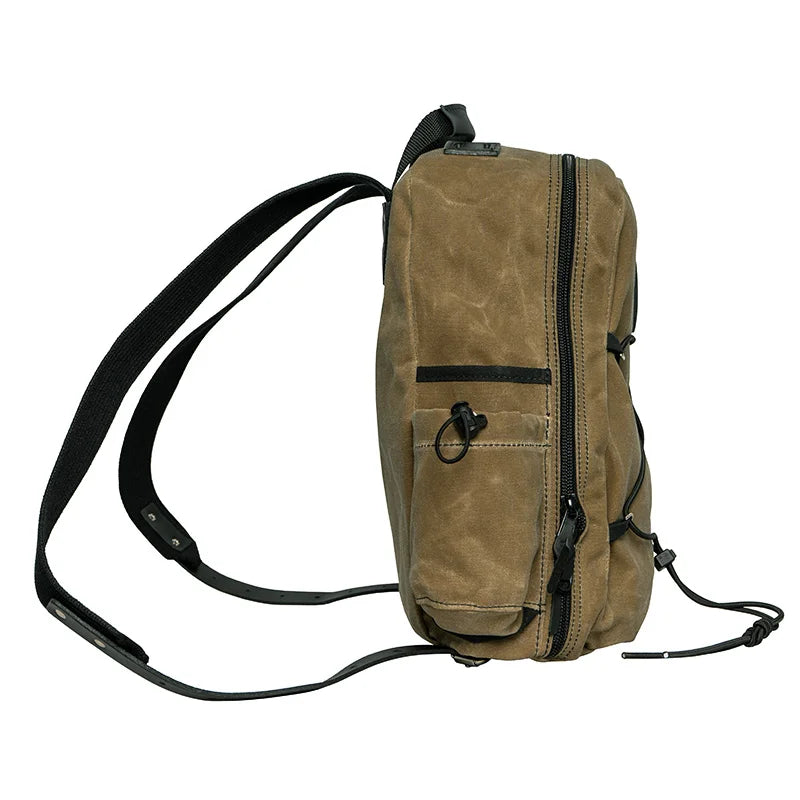 Woodsmans Pack Backpack Lake Ontario Black Trim and Wax Khaki Side