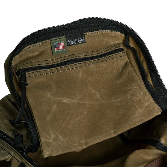 Woodsmans Pack Backpack Lake Ontario Black Trim and Wax Khaki Pocket