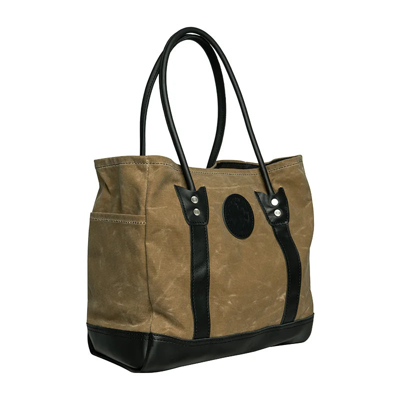 Lake Ontario Highlander Tote Black Trim and Wax Khaki Side Angle