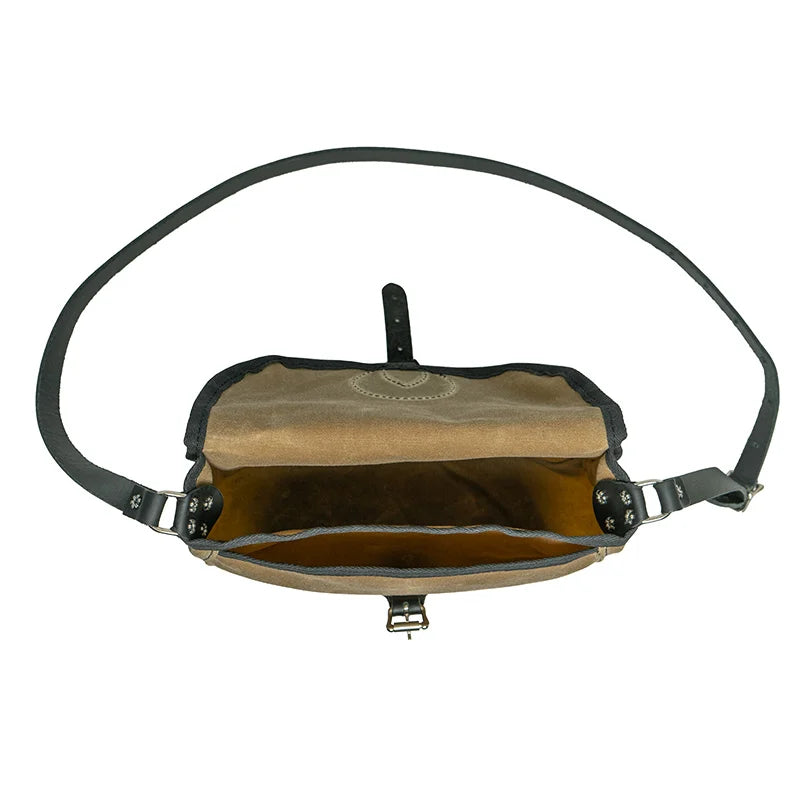 Lake Ontario Medium Shell Purse Black Trim and Wax Khaki Inside Open