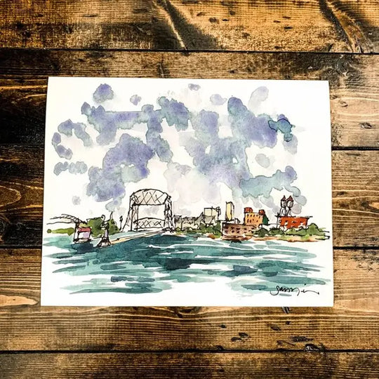 Art by SJ Nielsen Print Landscape Oriented Painted Style Showing Duluth Minnesota&